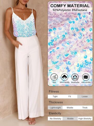 Sequin V-Neck Tank Tops Summer Sparkle Glitter Casual Sexy Backless Beach Vacation Club Camisole Top for Women in Saudi Arabia