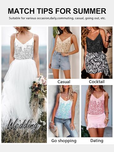 Sequin V-Neck Tank Tops Summer Sparkle Glitter Casual Sexy Backless Beach Vacation Club Camisole Top for Women in Saudi Arabia