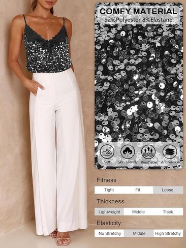Sequin V-Neck Tank Tops Summer Sparkle Glitter Casual Sexy Backless Beach Vacation Club Camisole Top for Women in Saudi Arabia