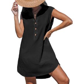 Cupshe Womens Swimeveless Swimsuit Coverup Cotton Collared v Neck Beach Cove Ups Summer Mini Dress in Saudi Arabia