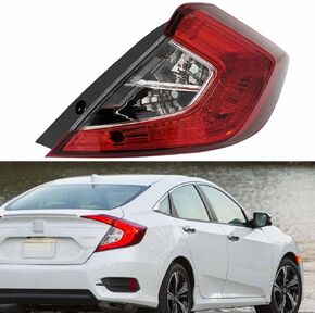 سيدان فقط سائق الجانب الأيسر من ضوء الذيل WO/لمبة متوافقة مع 2016-2021 Honda Civic Brake Brake Lamp Clear & Red Lens Halogen Presaction (Side Driver) in Kuwait