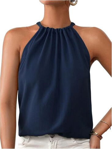 Women's Summer Halter Tops Tie Back Sleeveless Work Shirts Blouses for Women Casual Dressy in Saudi Arabia