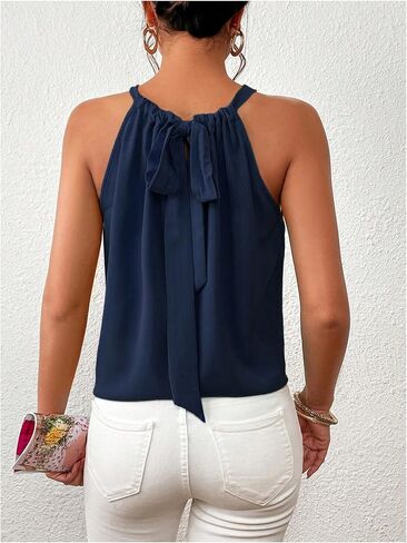 Women's Summer Halter Tops Tie Back Sleeveless Work Shirts Blouses for Women Casual Dressy in Saudi Arabia
