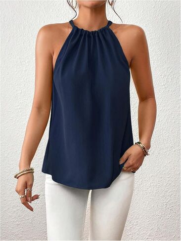 Women's Summer Halter Tops Tie Back Sleeveless Work Shirts Blouses for Women Casual Dressy in Saudi Arabia