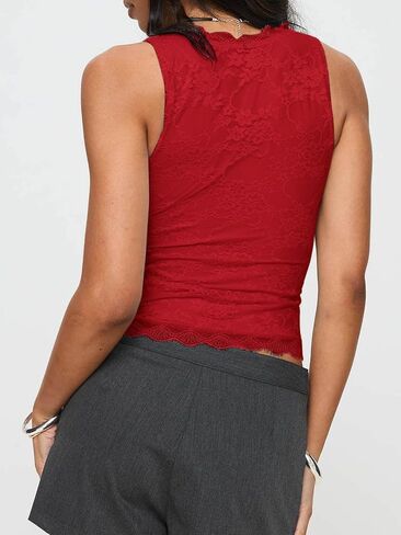 VNIRA Womens Lace Tank Top Scallop Sexy V-Neck Sleeveless Summer Going Out Y2K Crop Tops 2025 Trendy Outfits in Kuwait