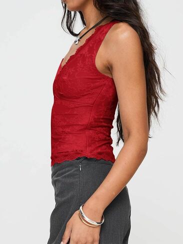 VNIRA Womens Lace Tank Top Scallop Sexy V-Neck Sleeveless Summer Going Out Y2K Crop Tops 2025 Trendy Outfits in Kuwait