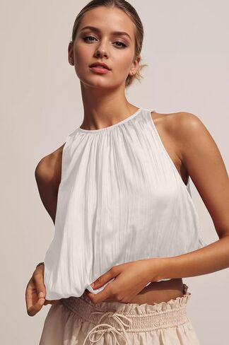Ythomm Women’s Halter Crop Bubble Tops Summer Sleeveless Crewneck Puffy Hem Cropped Tank Tops Fitted Cute Going Out Shirt Top in Saudi Arabia
