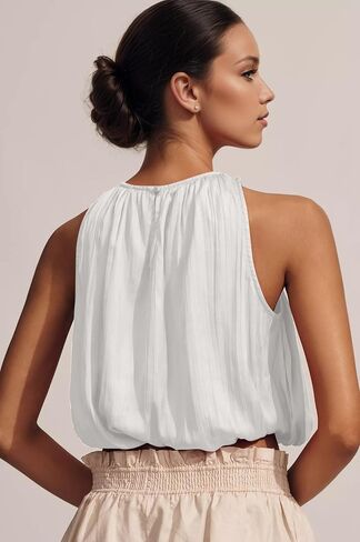 Ythomm Women’s Halter Crop Bubble Tops Summer Sleeveless Crewneck Puffy Hem Cropped Tank Tops Fitted Cute Going Out Shirt Top in Saudi Arabia