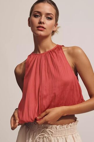 Ythomm Women’s Halter Crop Bubble Tops Summer Sleeveless Crewneck Puffy Hem Cropped Tank Tops Fitted Cute Going Out Shirt Top in Saudi Arabia
