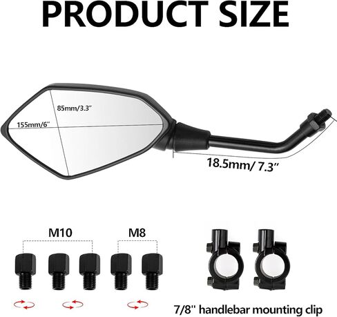 Universal 8mm/10mm Rearview Mirrors with 7/8" Handlebar Mount Side Mirror for Motorcycle ATV Scooter Moped Dirt Bike Quad Honda Shadow VTX CMX250 for Yamaha Suzuki (Octogonal) in Saudi Arabia