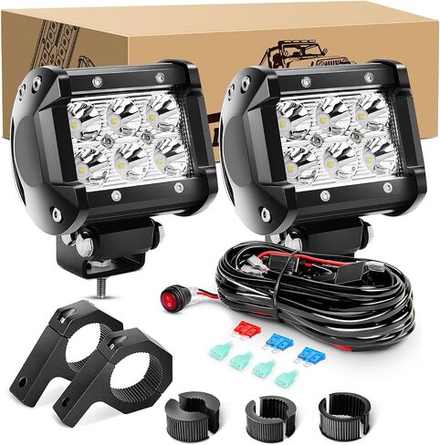 LED LID LIGHT BAR 2PCS 4INCH 18W SPOT SPOT LIGHT PODS ، حزمة LED عالية السطوع مع مجموعة تسخير الأسلاك مصابيح ضباب صعود مصابيح قيادة قوارب العمل لشاحنة سيارة غولف عربة سيارات سيارات الدفع الرباعي جيب in Saudi Arabia