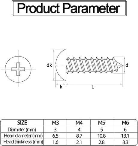 Pack of 10/30 Stainless Steel Tapping Screws with Round Head - Large Round Head Furniture Screws for Wood and Metal Applications (18 mm, M5 10pcs) in Kuwait