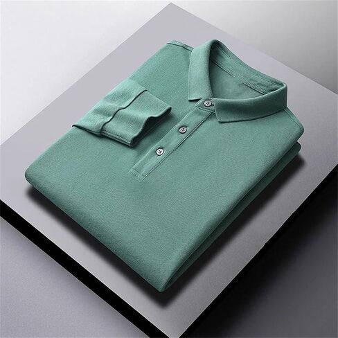 Men Lapel Polo Shirt Men's Long Sleeve Polo Shirt Solid Color Business Casual Golf Work Shirts in Saudi Arabia