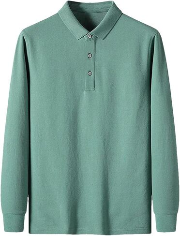 Men Lapel Polo Shirt Men's Long Sleeve Polo Shirt Solid Color Business Casual Golf Work Shirts in Saudi Arabia
