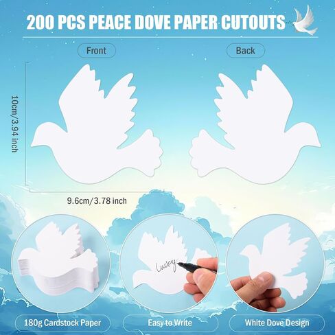 FOBSME 200 PCS Peace Dove Paper Cutouts 3.94x3.78 Inch Pigeon Atouts Paper Paper Mapple Licks Locats for Classroom Bulletin Board Home Window Wall Party Party School Projects Projects in Saudi Arabia