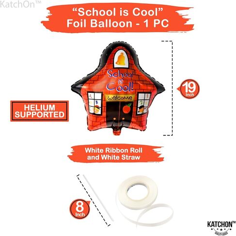 Katchon ، Big Back to School Balloons Set - Pack of 5 | العودة إلى ديكورات المدرسة للفصول الدراسية | البالون المدرسي وبالون الحافلة المدرسي والبالونات التفاح الأحمر المحدد لليوم الأول من الزخارف المدرسية in Saudi Arabia