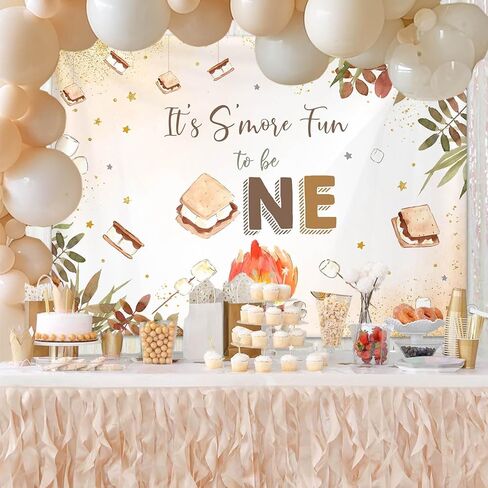 MEHOFOND التخييم تحت عنوان S'More One 1st Happy Camper حفلة عيد ميلاد خلفية Campfire Bonfire Smore Fun ديكورات الخريف الخريف 1st Bday Party Banner Photo Booth Props 7x5ft in Kuwait