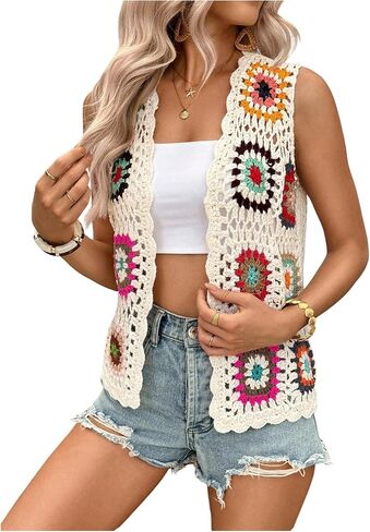 Verdusa Women's Boho Floral Open Crochet Sweater Sweater Stest Vace Hollow Out خفيفة الوزن من سترة خفيفة الوزن in Saudi Arabia