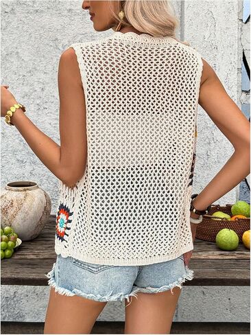 Verdusa Women's Boho Floral Open Crochet Sweater Sweater Stest Vace Hollow Out خفيفة الوزن من سترة خفيفة الوزن in Saudi Arabia