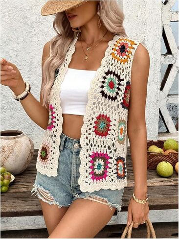 Verdusa Women's Boho Floral Open Crochet Sweater Sweater Stest Vace Hollow Out خفيفة الوزن من سترة خفيفة الوزن in Saudi Arabia
