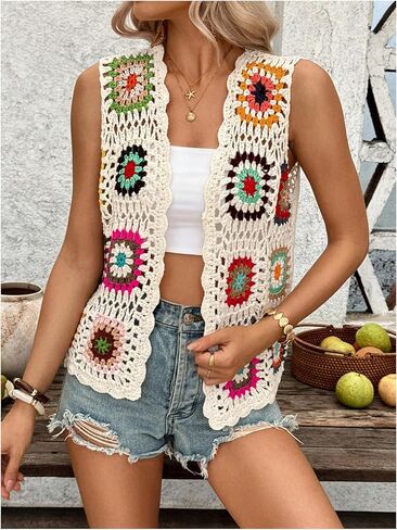 Verdusa Women's Boho Floral Open Crochet Sweater Sweater Stest Vace Hollow Out خفيفة الوزن من سترة خفيفة الوزن in Saudi Arabia