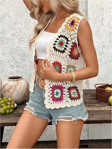 Verdusa Women's Boho Floral Open Crochet Sweater Sweater Stest Vace Hollow Out خفيفة الوزن من سترة خفيفة الوزن in Saudi Arabia