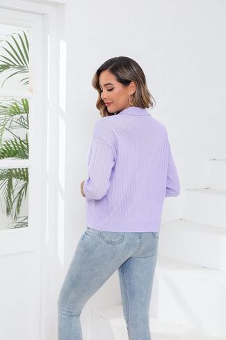 Women Summer Casual Cropped Cardigan 3/4 Sleeve 2025 Lightweight Button Down Lapel Collar Hollow Out Cardigan in Saudi Arabia