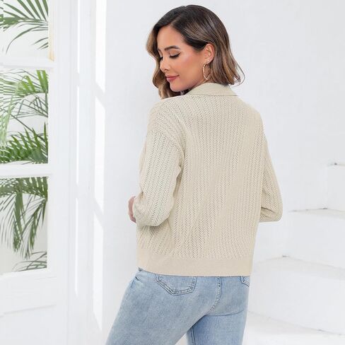 النساء الصيف غير الرسمي Cardigan 3/4 كم 2025 زر خفيف الوزن أسفل طوق البالير جوفاء خارج كارديجان in Saudi Arabia