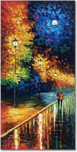 Alenoss Hand Painted Modern 3D Abstract Oil Painting 24x48 Inches Large Forest Landscape Textured Canvas Wall Art Green Artwork for Wall Decoration in Kuwait
