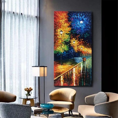 Alenoss Hand Painted Modern 3D Abstract Oil Painting 24x48 Inches Large Forest Landscape Textured Canvas Wall Art Green Artwork for Wall Decoration in Kuwait