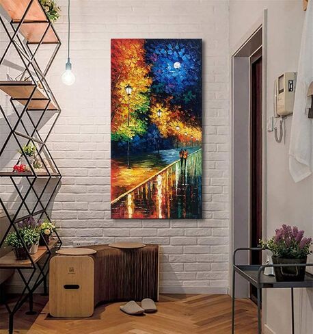 Alenoss Hand Painted Modern 3D Abstract Oil Painting 24x48 Inches Large Forest Landscape Textured Canvas Wall Art Green Artwork for Wall Decoration in Kuwait