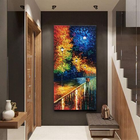 Alenoss Hand Painted Modern 3D Abstract Oil Painting 24x48 Inches Large Forest Landscape Textured Canvas Wall Art Green Artwork for Wall Decoration in Kuwait