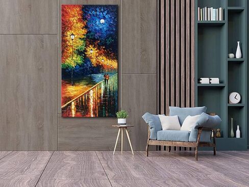 Alenoss Hand Painted Modern 3D Abstract Oil Painting 24x48 Inches Large Forest Landscape Textured Canvas Wall Art Green Artwork for Wall Decoration in Kuwait