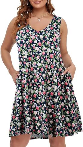 بيلاروي النساء غير الرسمي فساتين الشاطئ الصيفية بالإضافة إلى الحجم Sundress v جيوب الرقبة فستان سوينغ دبوس تغطية in Saudi Arabia