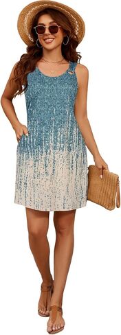 Blutime Summer Dresses for Women 2025 Boho Sleeveless Sundresses Beach Swimsuit Cover ups Casual Tank Dress with Pockets in Kuwait