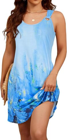 Blutime Summer Dresses for Women 2025 Boho Sleeveless Sundresses Beach Swimsuit Cover ups Casual Tank Dress with Pockets in Kuwait