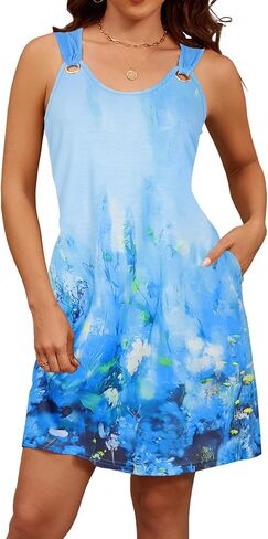 Blutime Summer Dresses for Women 2025 Boho Sleeveless Sundresses Beach Swimsuit Cover ups Casual Tank Dress with Pockets in Kuwait