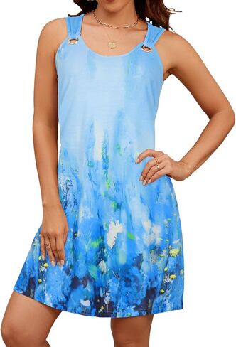 Blutime Summer Dresses for Women 2025 Boho Sleeveless Sundresses Beach Swimsuit Cover ups Casual Tank Dress with Pockets in Kuwait