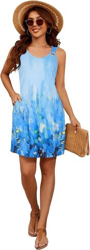 Blutime Summer Dresses for Women 2025 Boho Sleeveless Sundresses Beach Swimsuit Cover ups Casual Tank Dress with Pockets in Kuwait