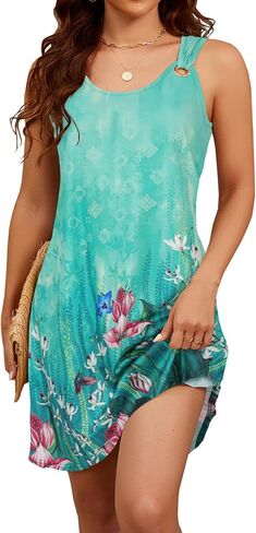 Blutime Summer Dresses for Women 2025 Boho Sleeveless Sundresses Beach Swimsuit Cover ups Casual Tank Dress with Pockets in Kuwait