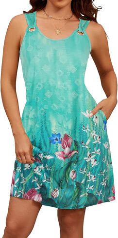Blutime Summer Dresses for Women 2025 Boho Sleeveless Sundresses Beach Swimsuit Cover ups Casual Tank Dress with Pockets in Kuwait