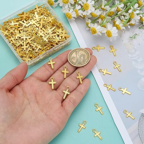 300Pcs Cross Charms Gold Silver Alloy Curcifix Charms Pendants with Hole for Jewelry Making Accessory Supplies Bracelet Necklace Dangle Earring Keychain Purse Backpack Charm DIY Craft in Kuwait