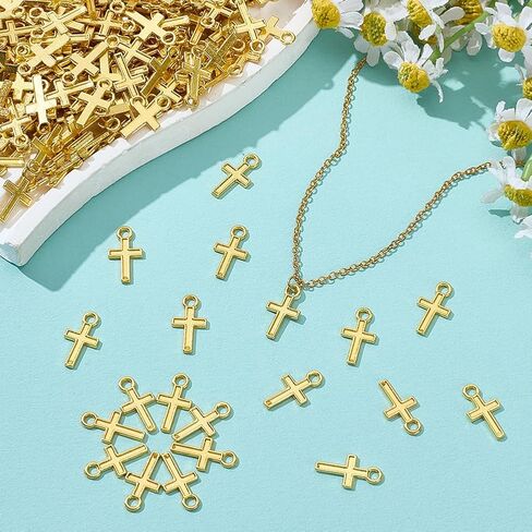 300Pcs Cross Charms Gold Silver Alloy Curcifix Charms Pendants with Hole for Jewelry Making Accessory Supplies Bracelet Necklace Dangle Earring Keychain Purse Backpack Charm DIY Craft in Kuwait