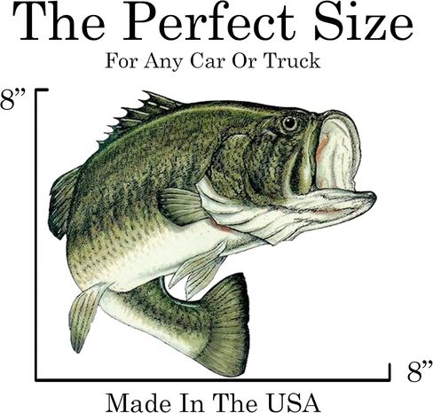 Large Fishing Bass Fish Sticker Decal Fishing Bumper Sticker Fish Auto Decal Car Truck Boat RV Real Life Pole Tackle Box Fisherman (8 Inch) in Kuwait