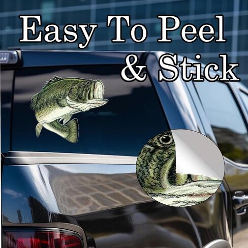 Large Fishing Bass Fish Sticker Decal Fishing Bumper Sticker Fish Auto Decal Car Truck Boat RV Real Life Pole Tackle Box Fisherman (8 Inch) in Kuwait