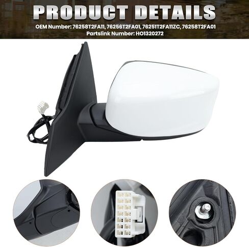 Right Passenger Side Mirror Compatible with Honda Accord Sedan/Coupe 2013 2014 2015 2016 2017 Power Glass Manual Folding Non-Heated Door View Mirrors Replace #76208T2FA11 3 Pins Paintable (Black) in Kuwait