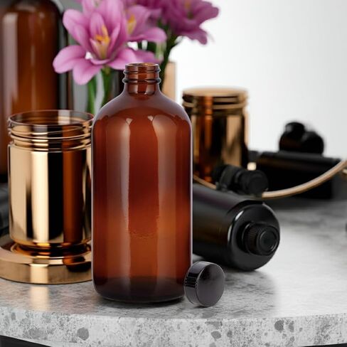 JUVITUS 16 oz Amber Glass Boston Round Bottle with Airtight Black Phenolic Cap (2 Pack) in Saudi Arabia
