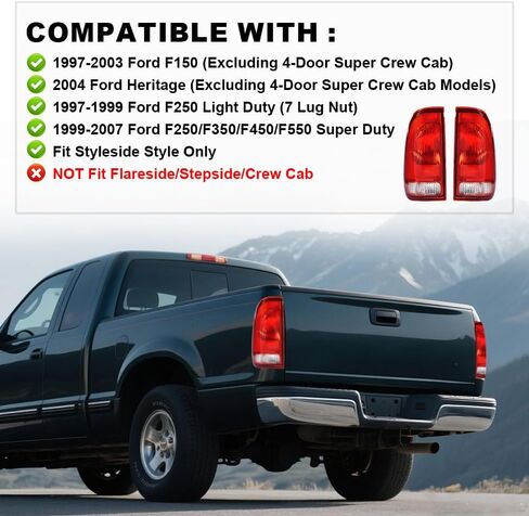 Pit66 Lights Lights المصابيح الخلفية زوج مع المصابيح/ O لمصابيح متوافقة مع Ford F150 Stepside 1997-2004/ FIT FORD F250 F350 F450 F550 Super Duty 1999-2007 FO2801208 ، FO2800208 خلفية ضوء الذيل التجميع in Kuwait