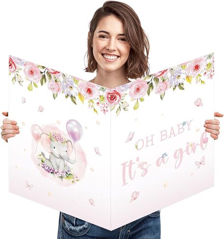 Large Baby Shower Card with Envelope for Boy, 22 x 14 inch Blue Elephant Giant Baby Shower Greeting Card for Baby Shower Decorations, Oh Baby It's a Boy Jumbo Gender Reveal Guest Book Party Supplies in Kuwait