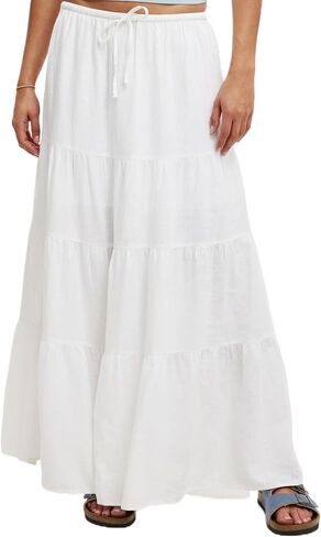 Women's Maxi Skirts Flowy Skirt Elastic High Waist Pleated A-Line Flared Long Skirts in Saudi Arabia